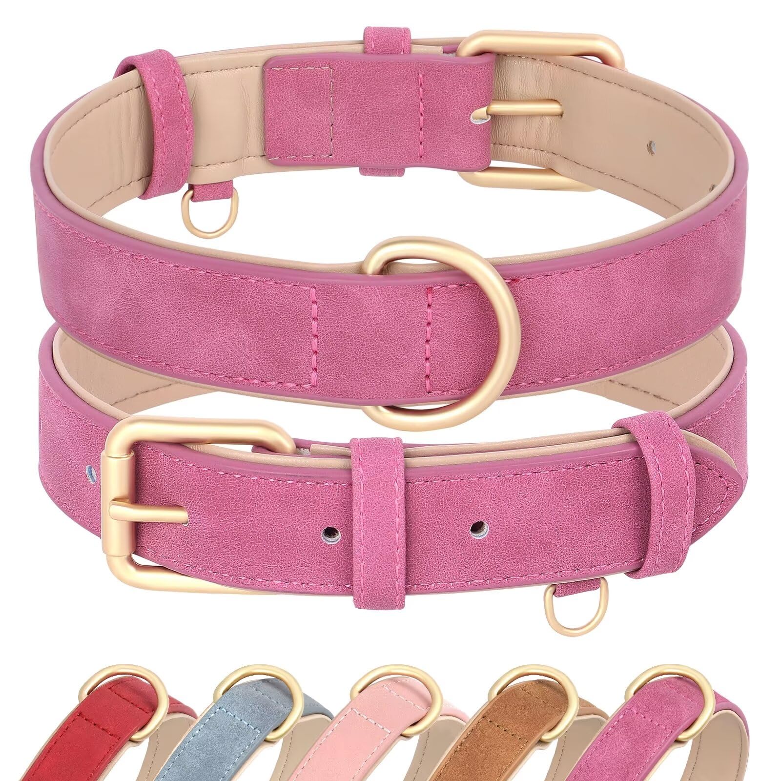 Didog Soft Padded Leather Dog Collar Adjustable Dog Collars for Small Dogs Heavy Duty Small Dog Collar Leather with Metal Buckle and D Ring Hot PinkS